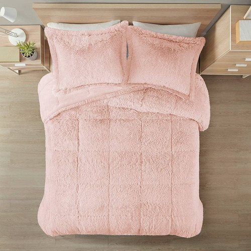 Full/Queen Pink Blush Soft Sherpa Faux Fur 3-Piece Comforter Set Q280-BLPFQCS7953891