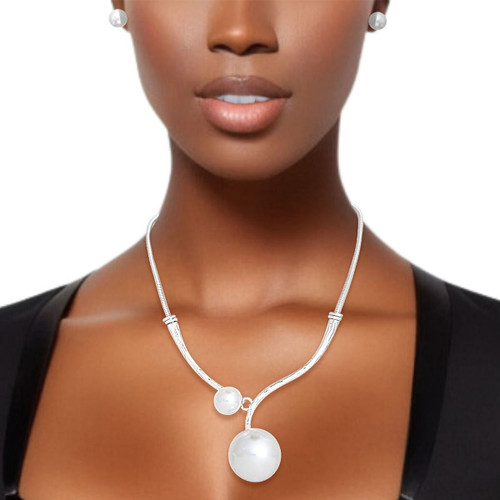 Necklace Silver Snake Chain Pearl Set for Women T226-9485324353855