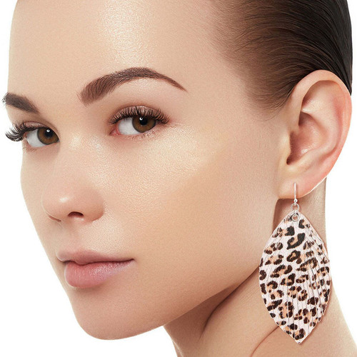 Genuine Leather White Leopard Earrings T226-9485775077695