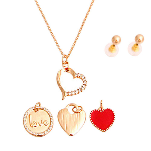 Gold Interchangable Heart Charm Necklace T226-9485816201535