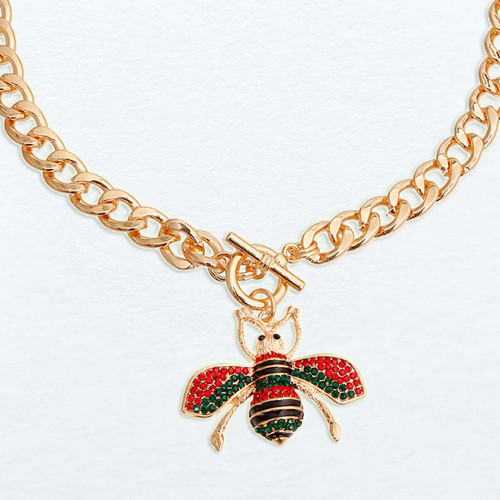 Red and Green Bee Toggle Necklace - 2 Inch Pendant T226-9485651280191