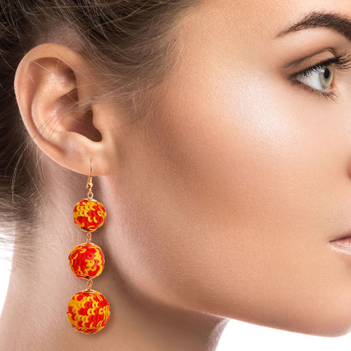 Yellow and Red Sequin Ball Earrings T226-9485924696383