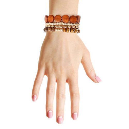 Brown Wood 4 Pcs Bracelets T226-9485625033023