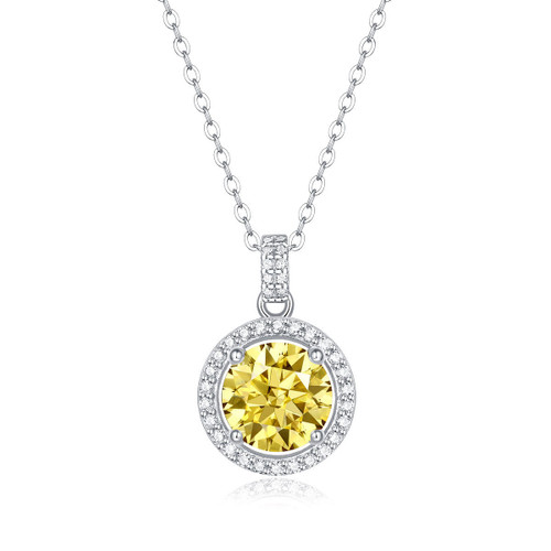 Fashion Yellow Moissanite CZ Round 925 Sterling Silver Necklace R866-JZ_650332890349