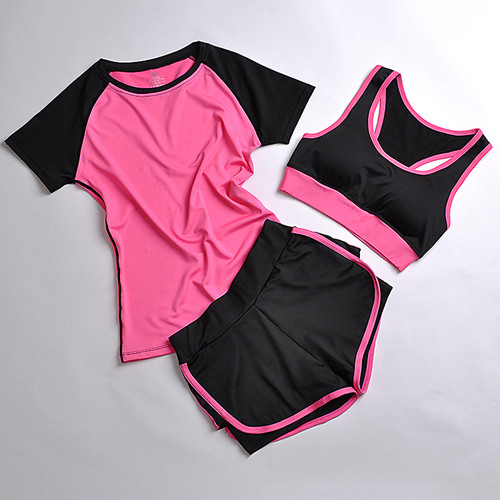 Color: Rose Red, Style: Shorts-S, Size:  - Yoga clothes sports three-piece suit Q119-CJNSSYTZ03311-Rose Red-Shorts-S