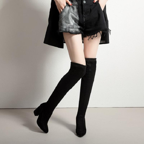 Color: black, size: 37 - Pointed Super High Heel Elastic Thin Leg Knee Boots Q119-CJBHNSNS23055-black-37