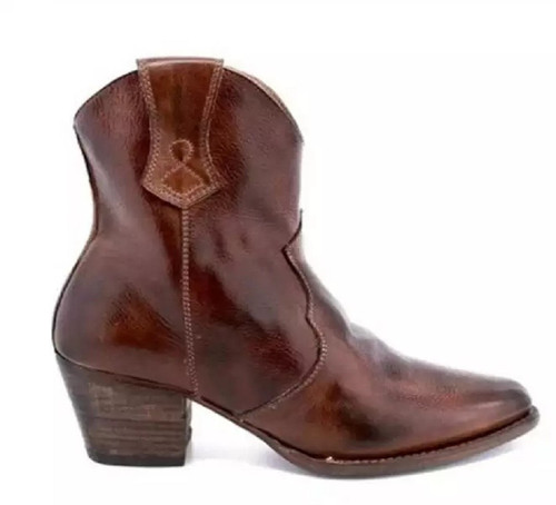 Color: Brown, Size: 36 - Women's Pointed Toe Mid Heel Plus Size Long Rider Side Zip Short Boots Q119-CJNS203761623WD