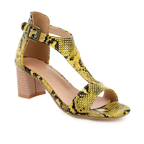 Color: Yellow, Size: 46 - Snakeskin high-heeled chunky sandals Q119-CJBHNSNS21348-Yellow-46