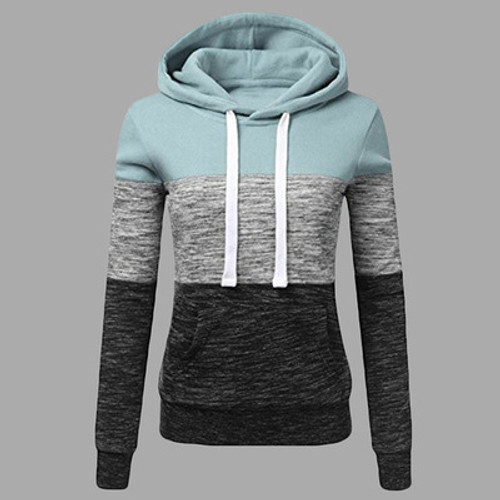 Color: Sky blue, size: L - Colorblock Hooded Drawstring Sweater Q119-CJNSSYWY01193-Sky blue-L