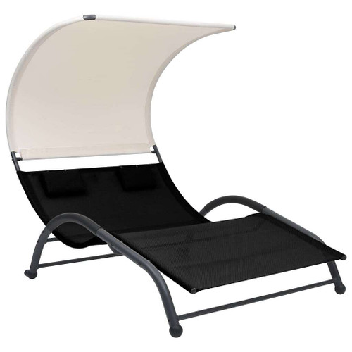 vidaXL Sun Lounger Black Textilene, Steel Double Sun Lounger A949-310543