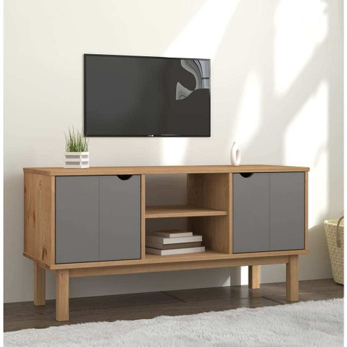 TV Cabinet Brown and grey Solid pinewood, engineered wood A949-348595
