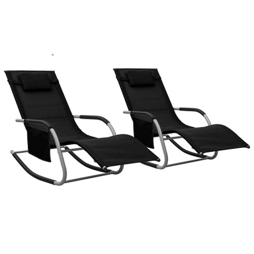 Sun Lounger Set of 2 Black and Grey Textilene Standard A949-310509
