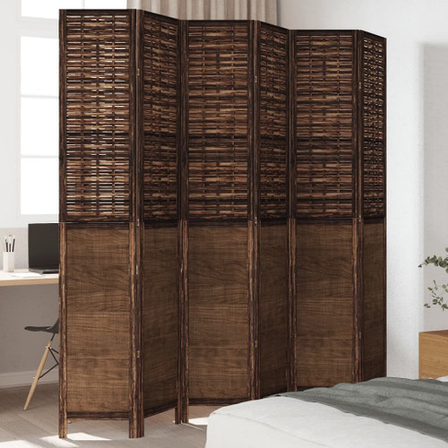 vidaXL Room Divider 6 Panels Dark Brown Solid Wood Paulownia A949-358716