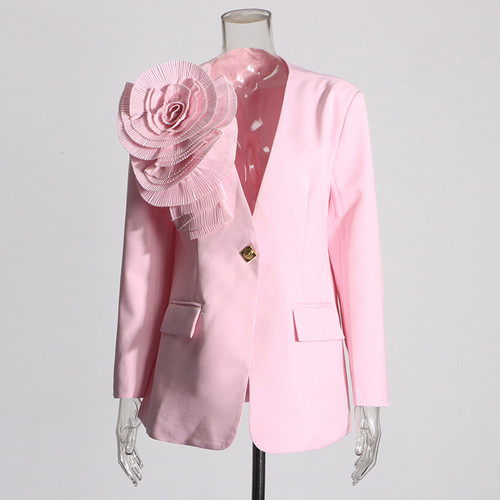 Color: Pink, Size: S - Elegant High-grade Stitching Flower Suit Jacket For Women Q119-CJYD217070505EV