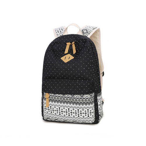 Color: Black A - Canvas Print Ms. Backpack Travel Casual Backpack Female Laptop Bag Student Bag Q119-CJBHNSNS05601-Black A
