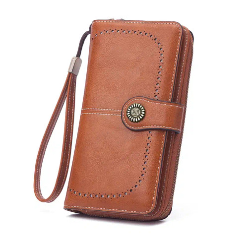Color: Coffee - Vintage Large Capacity Women's Purse, Monochromatic, Multi-card, Long Wallet, Multi F640-12000038584451783