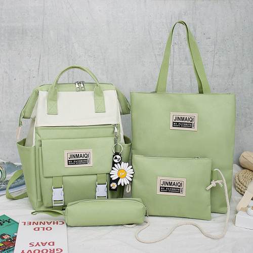 Color: Green - Big Clip Four-Piece Set Of Casual College Students Ladies Backpack Q119-CJNS118816801AZ