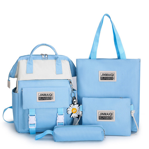 Color: Blue - Big Clip Four-Piece Set Of Casual College Students Ladies Backpack Q119-CJNS118816802BY