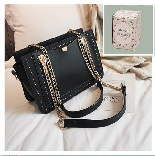 Color: Blacka with a jasmine sachet - School bag student style wild fashion handbag silk scarf shou Q119-CJBHNSNS07242-Blacka with a jasmine sachet