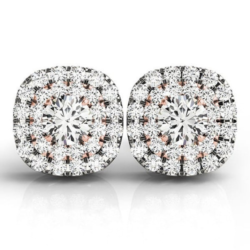 14k White and Rose Gold Cushion Shape Halo Diamond Earrings (3/4 cttw) P150-62766