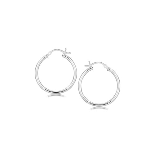 Sterling Silver Rhodium Plated Thin and Polished Hoop Motif Earrings (2x25mm) P150-10063
