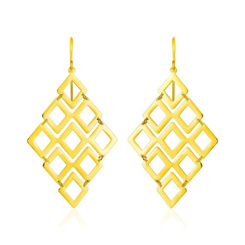 14k Yellow Gold Earrings with Polished Open Diamond Motifs P150-34090