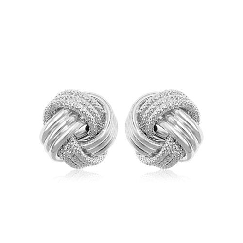 14k White Gold Love Knot with Ridge Texture Earrings P150-83955