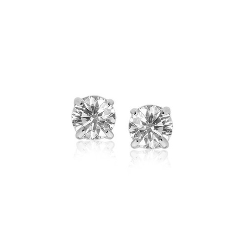 14k White Gold Stud Earrings with White Hue Faceted Cubic Zirconia(5mm) P150-5873