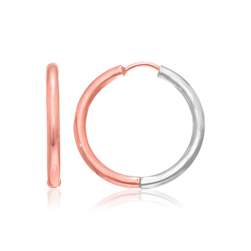 14k Rose & White Gold Hinged Hoop Earrings(2.5x20mm) P150-76803