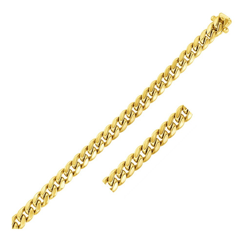 Size: 8.5'' - 7.5mm 14k Yellow Gold Semi Solid Miami Cuban Bracelet P150-20777-8.5