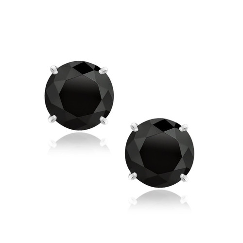 14k White Gold 8.0mm Round Black CZ Stud Earrings P150-6609