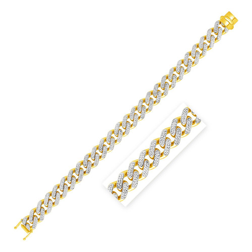 Size: 8.5'' - 14k Two Tone Gold 8 1/2 inch Curb Chain Bracelet with White Pave P150-27608-8.5