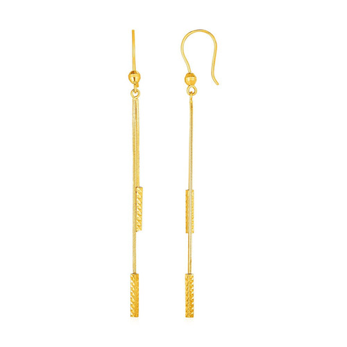 Textured Bar Long Drop Earrings in 14k Yellow Gold P150-40646