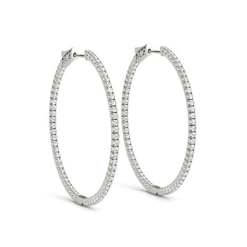 14k White Gold Slim Two Sided Diamond Hoop Earrings (1 1/2 cttw) P150-40175