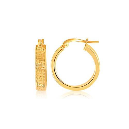14k Yellow Gold Greek Key Small Hoop Earrings P150-52629