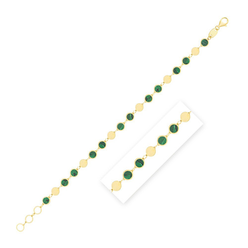 Size: 7.25 - Malachite Gem Alternating Bracelet in 14K Yellow Gold (5.00 mm) P150-06465-7.25