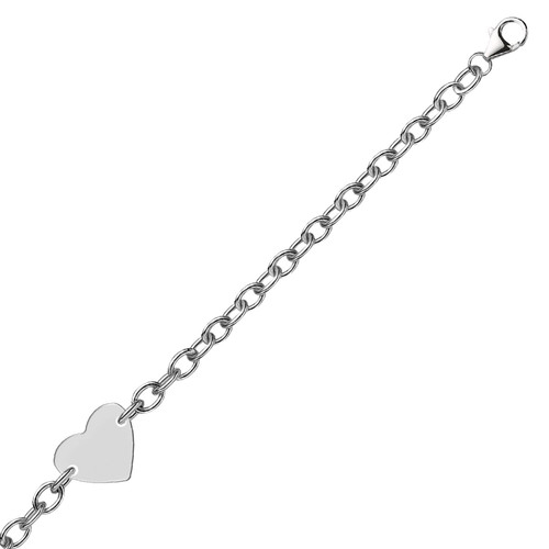Size: 7.25'' - Sterling Silver Rhodium Plated Chain Bracelet with a Flat Heart Station P150-09016-7.25