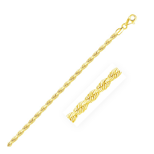 Size: 7'' - 3.0mm 10k Yellow Gold Solid Diamond Cut Rope Bracelet P150-62897-7