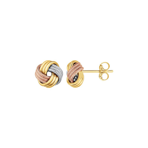 Love Knot Post Earrings in 14k Tri Color Gold P150-63884