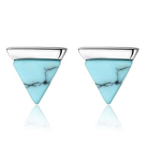 Artificial Turquoise Graceful Triangle Design 925 Sterling Silver Women Earrings A392-sear0184