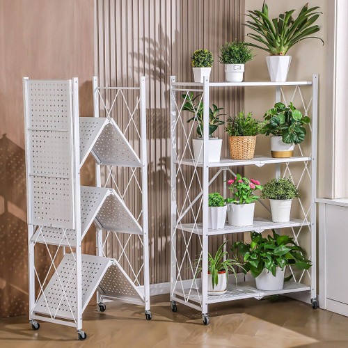 Joybos?® 5 Tier White Heavy Duty Foldable Metal Organizer Shelves with Wheels T575-S0671389732