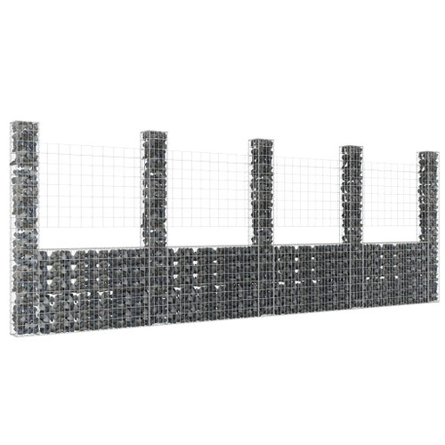 vidaXL U-shape Gabion Basket with 5 Posts Iron 196.9"x7.9"x78.7" A949-151292