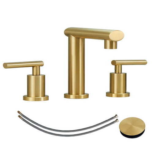 Brushed Gold 3-Hole Low-Arch 8 Inch Widespread Bathroom Faucet, Vanity Sink Faucet with Metal Pop U T575-S0671276034 Brushed Gold 3-Hole Low-Arch 8 Inch Widespread Bathroom Faucet, Vanity Sink Faucet with Metal Pop U T575-S0671276034