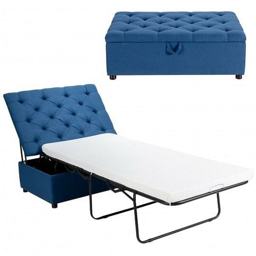 Folding Ottoman Sleeper Bed with Mattress for Guest Bed and Office Nap-Blue - Color: Blue D681-JV10120BL