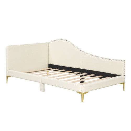 Full/Twin Size Upholstered Daybed with Metal Legs and Wood Slats-Twin Size - Color: Beige - Size: T D681-HU10936BE-T