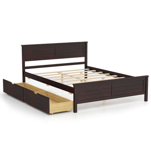 Full Size Bed Frame with Storage Drawers and Solid Wood Headboard-Espresso - Color: Espresso - Size D681-HU10561CF-F