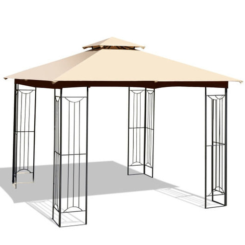 10 x 10 Feet L-Shaped Patio Canopy Gazebo Outdoor 2-Tier Steel Tent-Beige - Color: Beige D681-NP10353BN 10 x 10 Feet L-Shaped Patio Canopy Gazebo Outdoor 2-Tier Steel Tent-Beige - Color: Beige D681-NP10353BN
