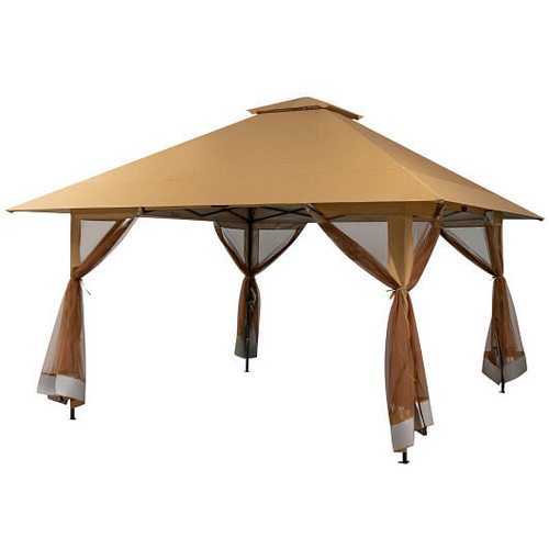 13 x 13 Feet Pop-up Instant Canopy Tent with Mesh Sidewall-Coffee - Color: Coffee D681-NP10828CF 13 x 13 Feet Pop-up Instant Canopy Tent with Mesh Sidewall-Coffee - Color: Coffee D681-NP10828CF
