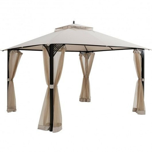 12' x 10'Outdoor Double Top Patio Gazebo-Beige - Color: Beige D681-OP70382BE