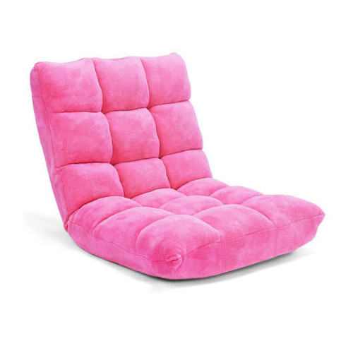 Adjustable 14-position Cushioned Floor Chair-Pink - Color: Pink D681-HV10355PI